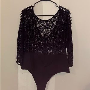 Black lace detail bodysuit